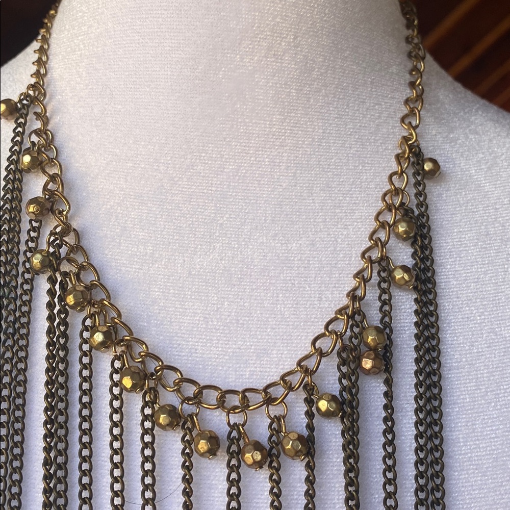 Elegant Vintage Gold and Black tone Fringe Bib Necklace - Picture 3 of 4